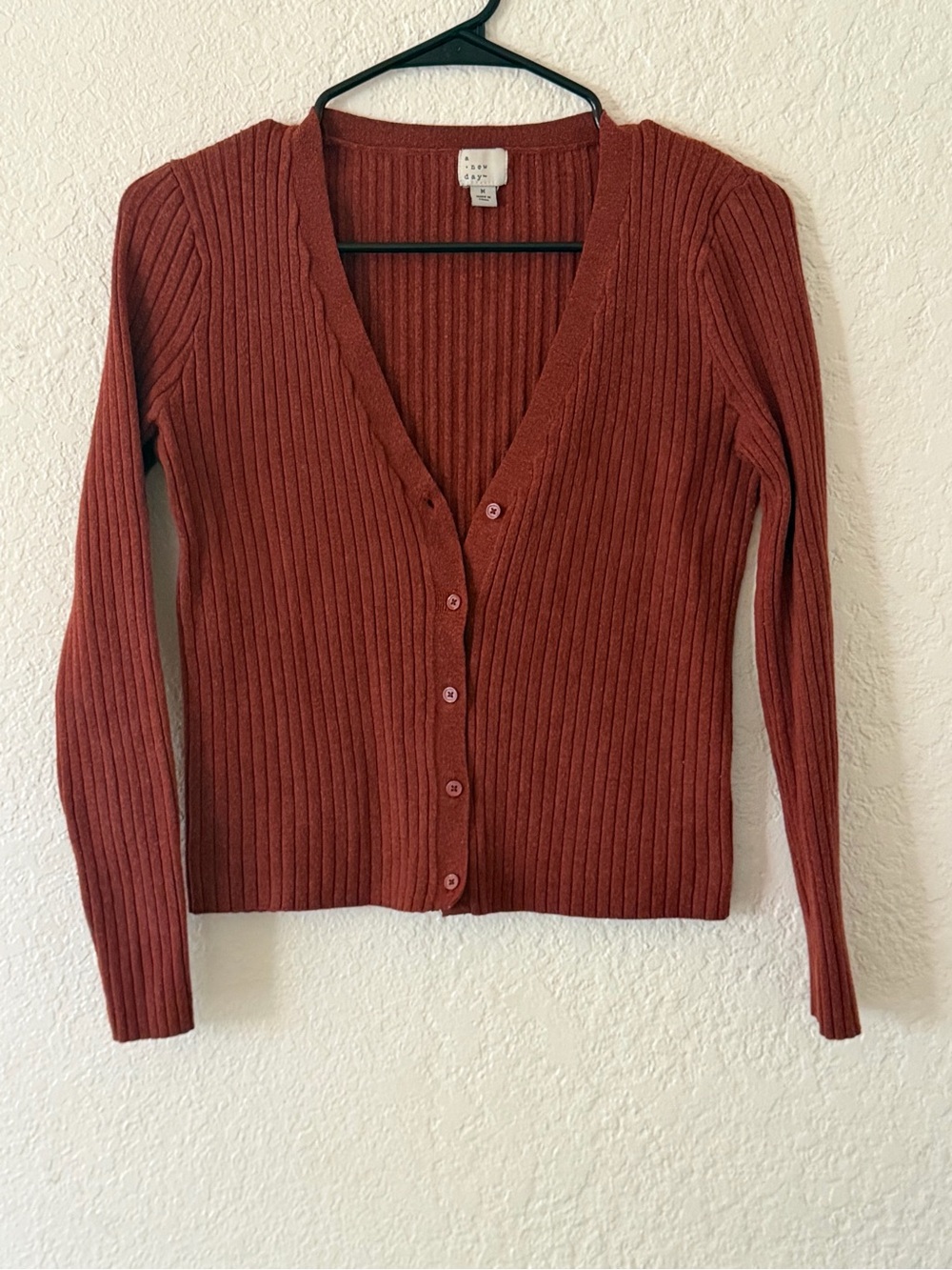 a new day Rust Ribbed V-Neck Button-Up Cardigan